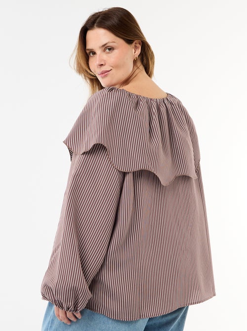 Soepele blouse met lange mouwen en brede kraagruffel - Kiabi Soepele blouse met lange mouwen en brede kraagruffel - Kiabi