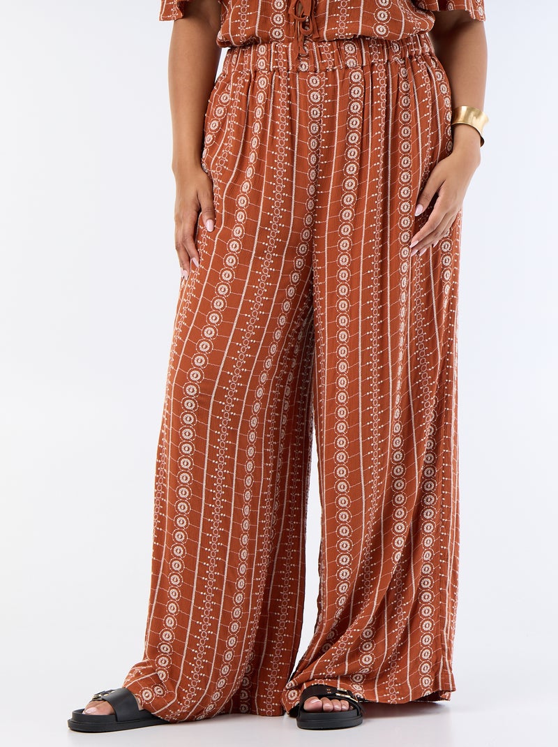 Soepele broek met borduursels Oranje - Kiabi
