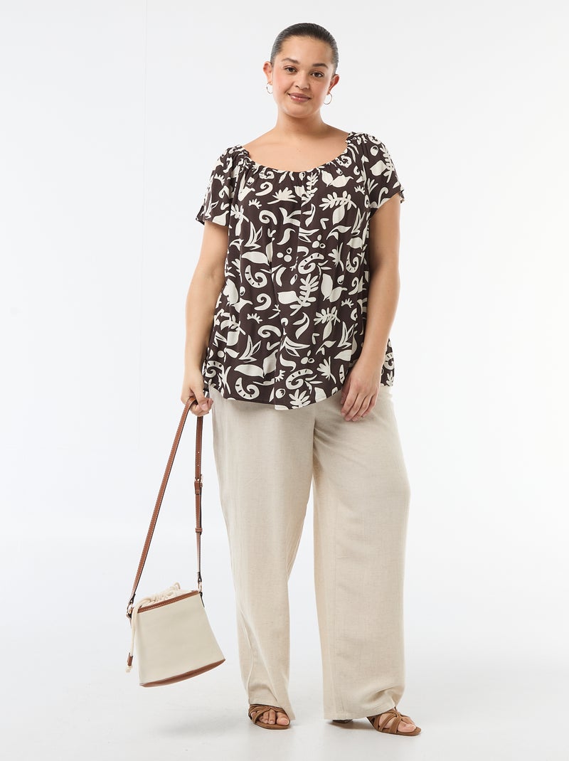 Soepele crêpe blouse met korte mouwen Blauw - Kiabi