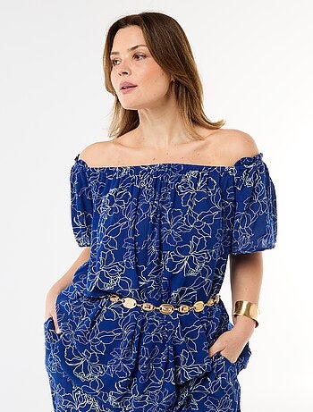 Soepele crêpe blouse met korte mouwen