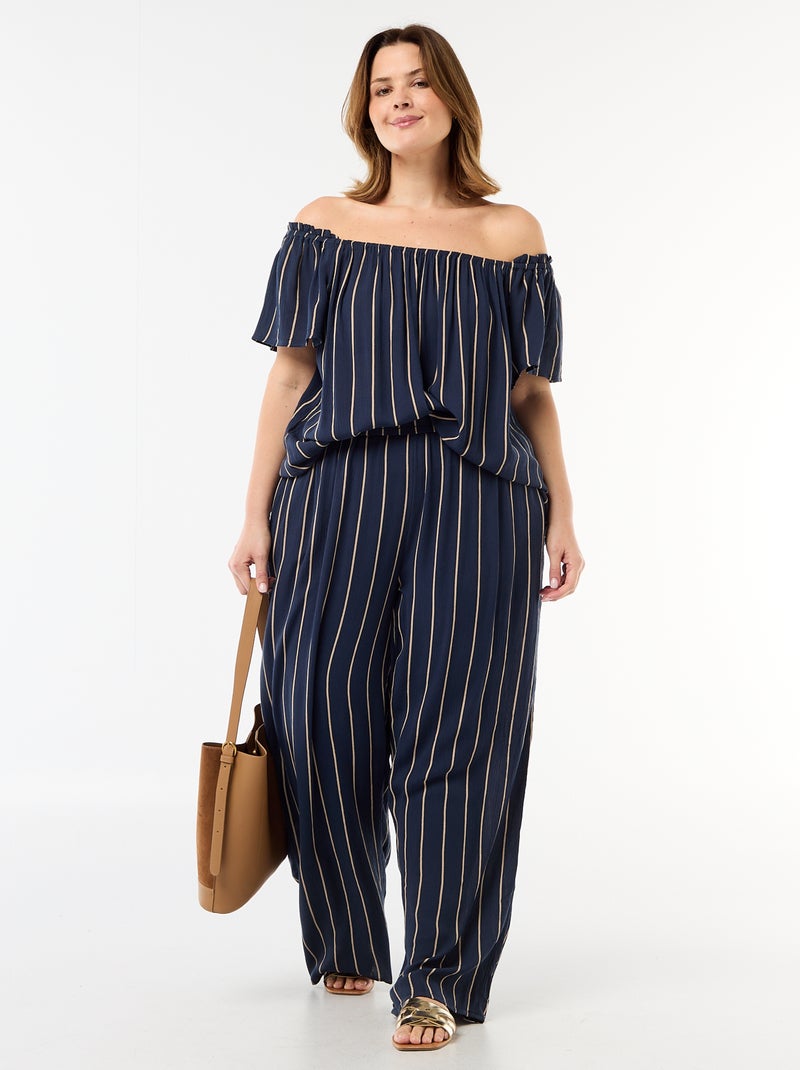 Soepele crêpe blouse met korte mouwen Blauw - Kiabi