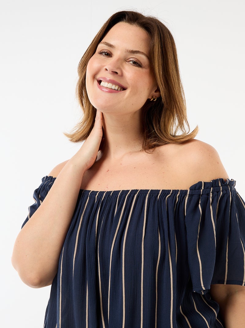 Soepele crêpe blouse met korte mouwen Blauw - Kiabi