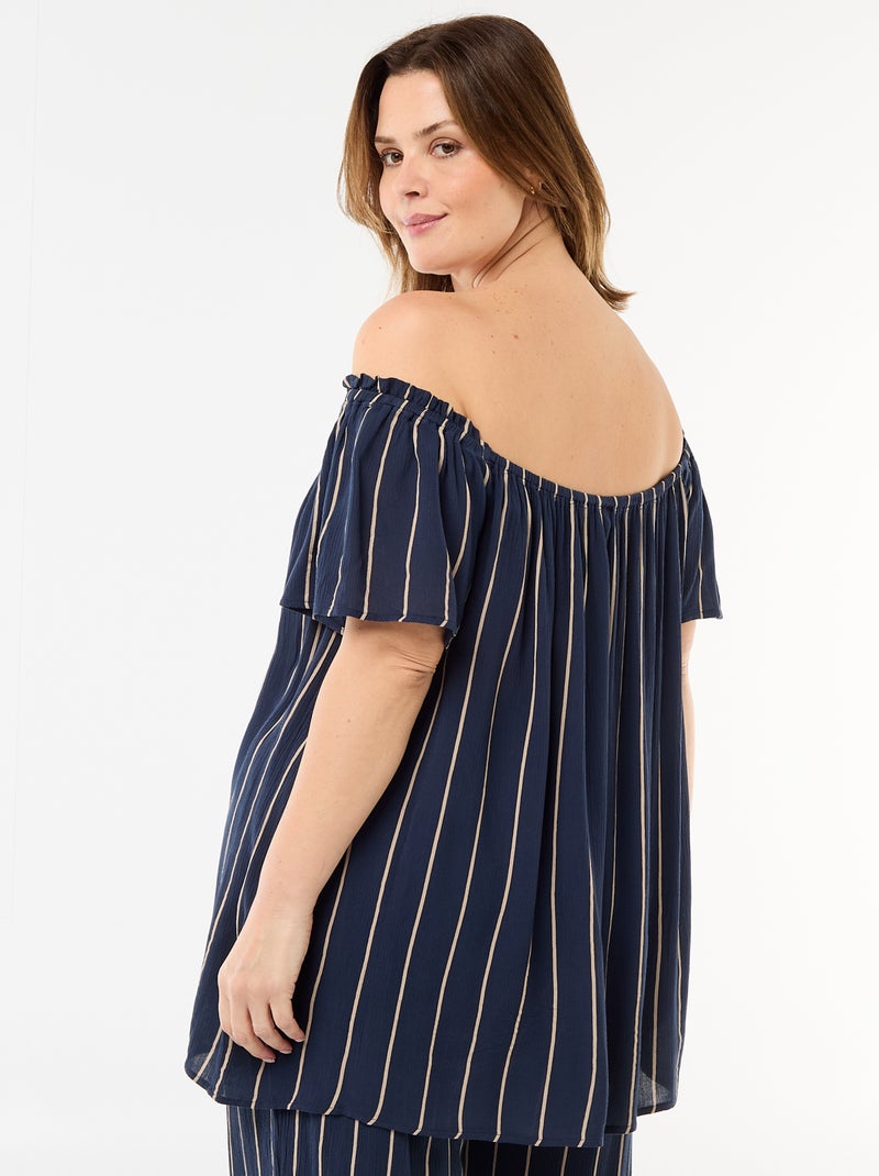 Soepele crêpe blouse met korte mouwen Blauw - Kiabi
