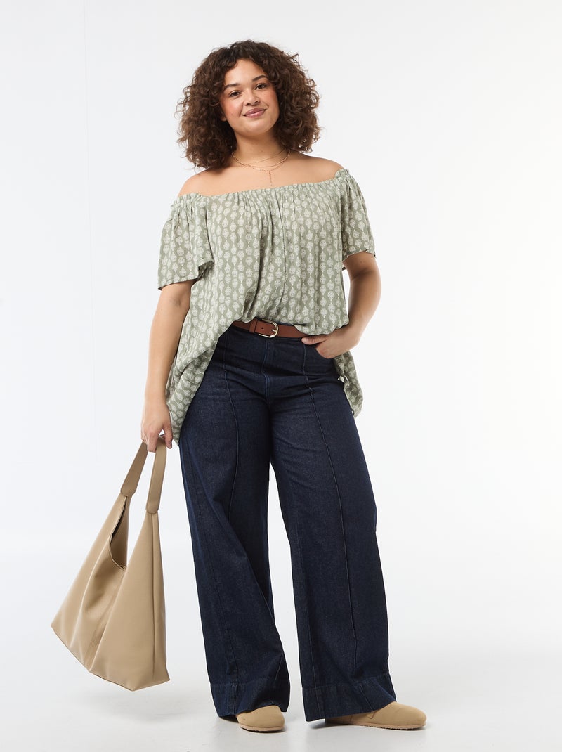 Soepele crêpe blouse met korte mouwen Groen - Kiabi