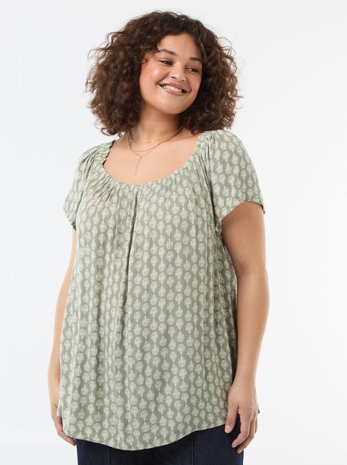 Soepele crêpe blouse met korte mouwen - Kiabi