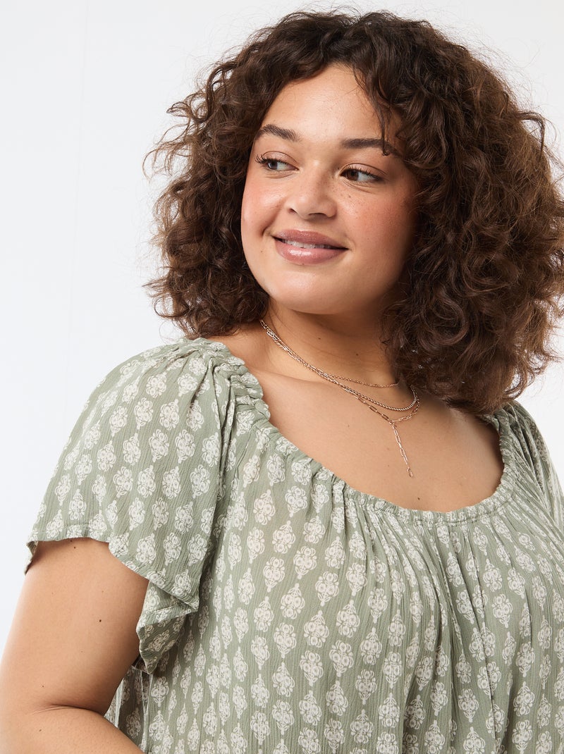 Soepele crêpe blouse met korte mouwen Groen - Kiabi