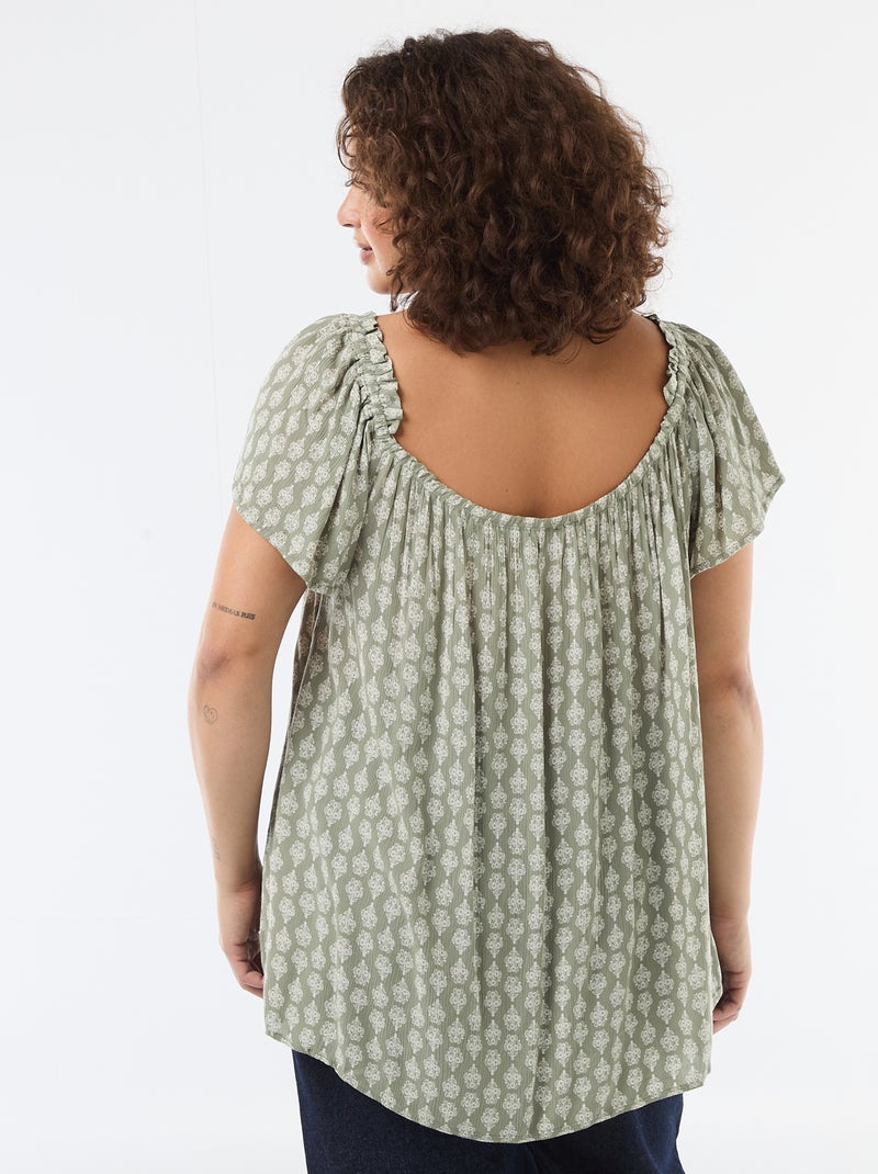 Soepele crêpe blouse met korte mouwen Groen - Kiabi