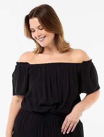 Soepele crêpe blouse met korte mouwen
