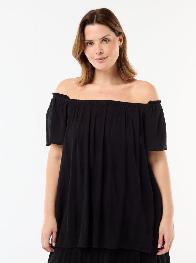 Soepele crêpe blouse met korte mouwen Zwart - Kiabi