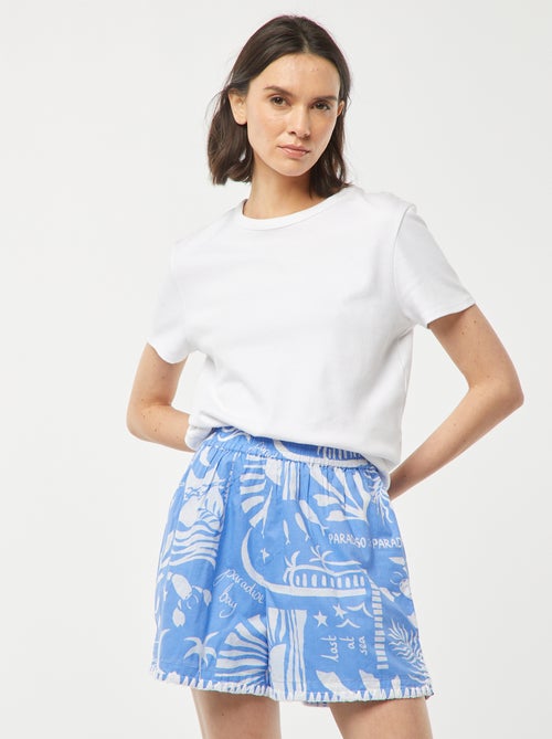 Soepelvallend short van katoenvoile met all-over motiefje - Kiabi