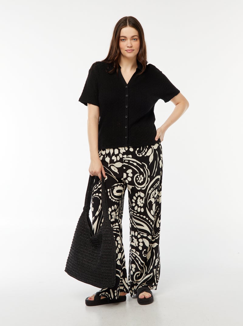 Soepelvallend, wijde broek met print Zwart - Kiabi
