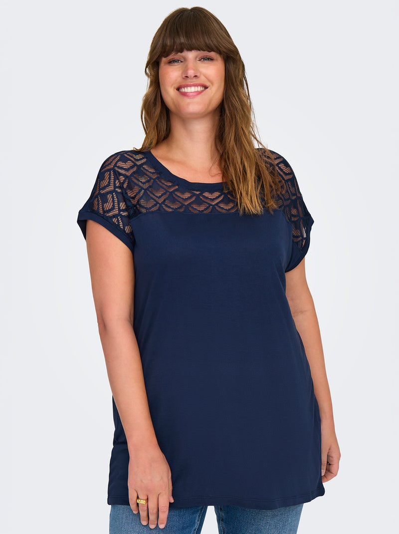 Soepelvallende blouse met ajourdetails 'Only Carmakoma' Blauw - Kiabi