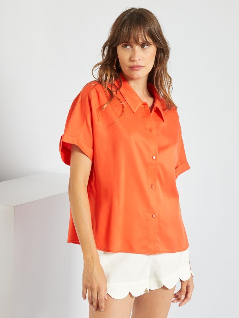 Soepelvallende blouse met Italiaanse kraag ORANJE - Kiabi