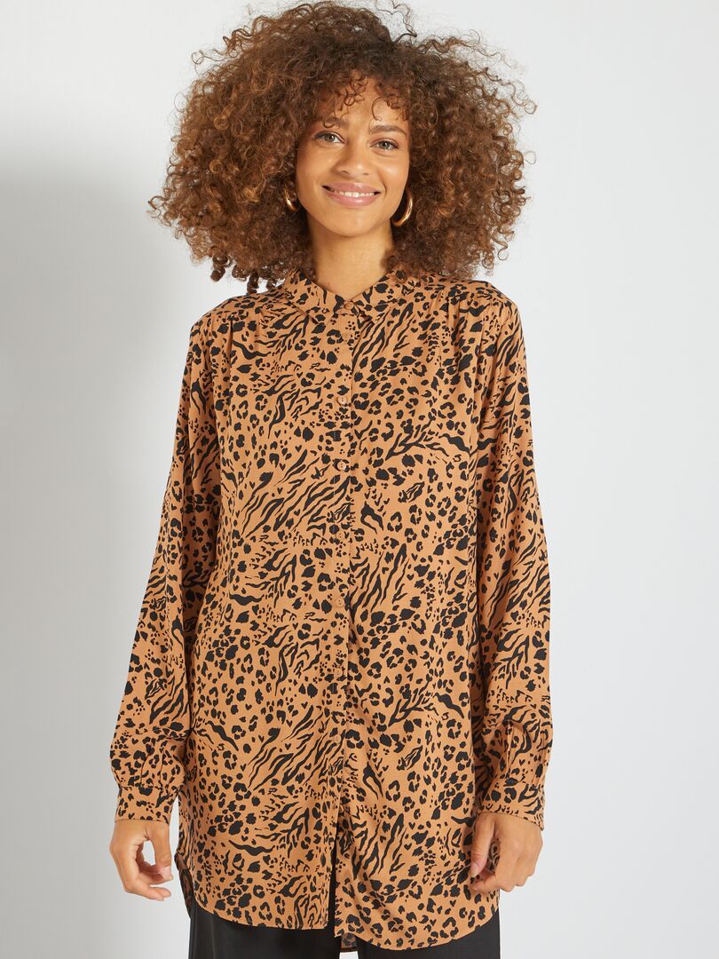 Soepelvallende blouse met luipaardprint BIEGE - Kiabi