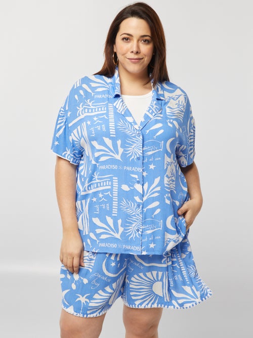 Soepelvallende blouse met marineprint - Kiabi