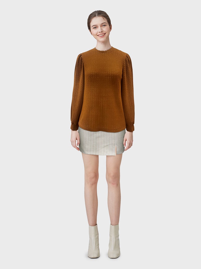 Soepelvallende blouse met pofmouwen BRUIN - Kiabi