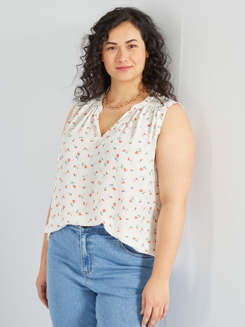 Soepelvallende blouse met print WIT - Kiabi
