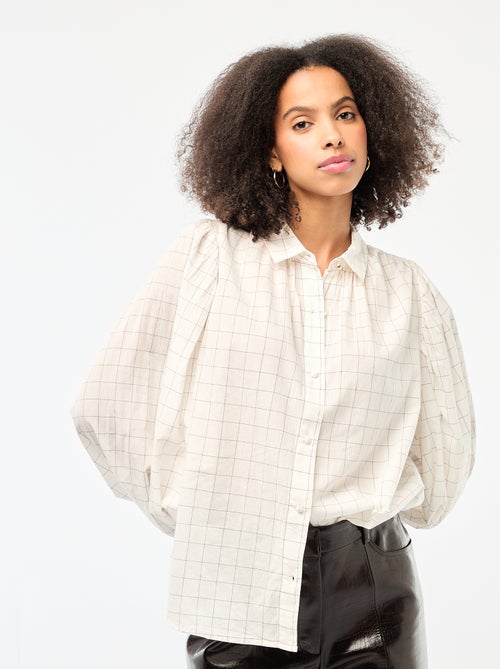 Soepelvallende blouse met ruitprint - Kiabi