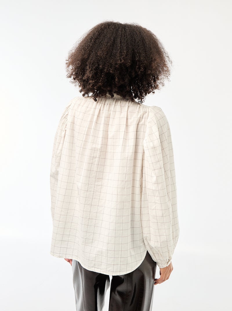 Soepelvallende blouse met ruitprint Wit - Kiabi
