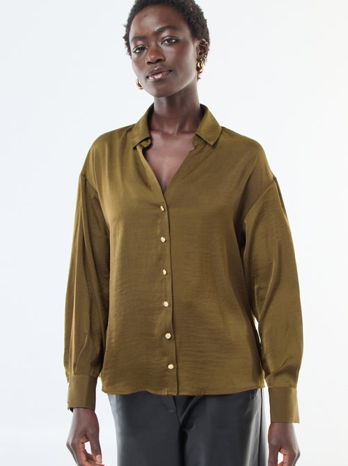 Soepelvallende blouse met satijneffect en goudkleurige knopen - Kiabi