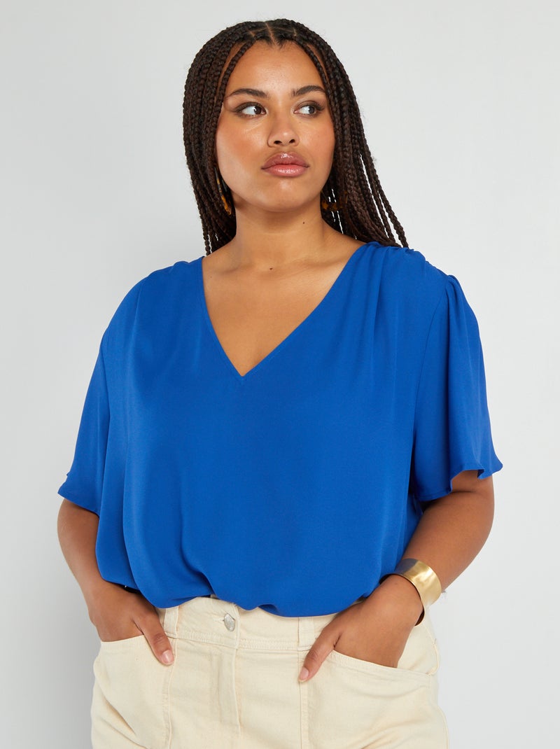 Soepelvallende blouse met V-hals BLAUW - Kiabi