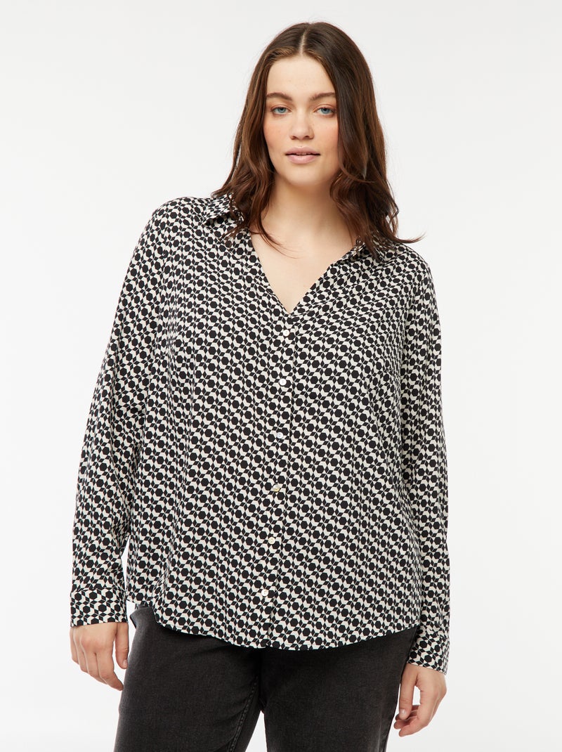 Soepelvallende blouse van crêpe-achtige tricot Biege - Kiabi
