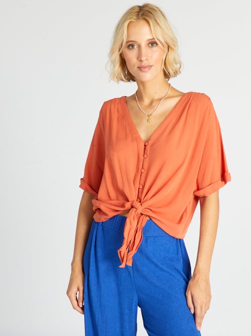 Soepelvallende blouse van crêpe-achtige tricot - Kiabi