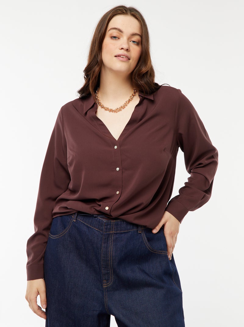 Soepelvallende blouse van crêpe-achtige tricot Paars Grote