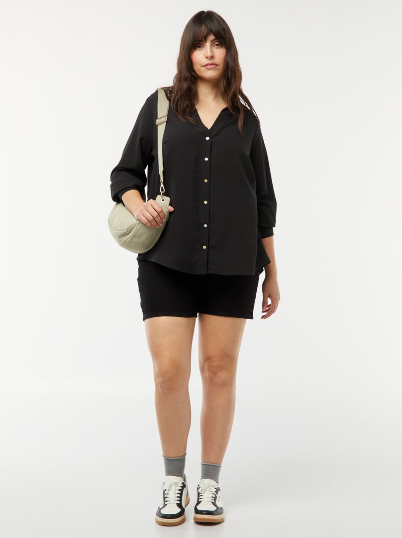 Soepelvallende blouse van crêpe-achtige tricot ZWART - Kiabi