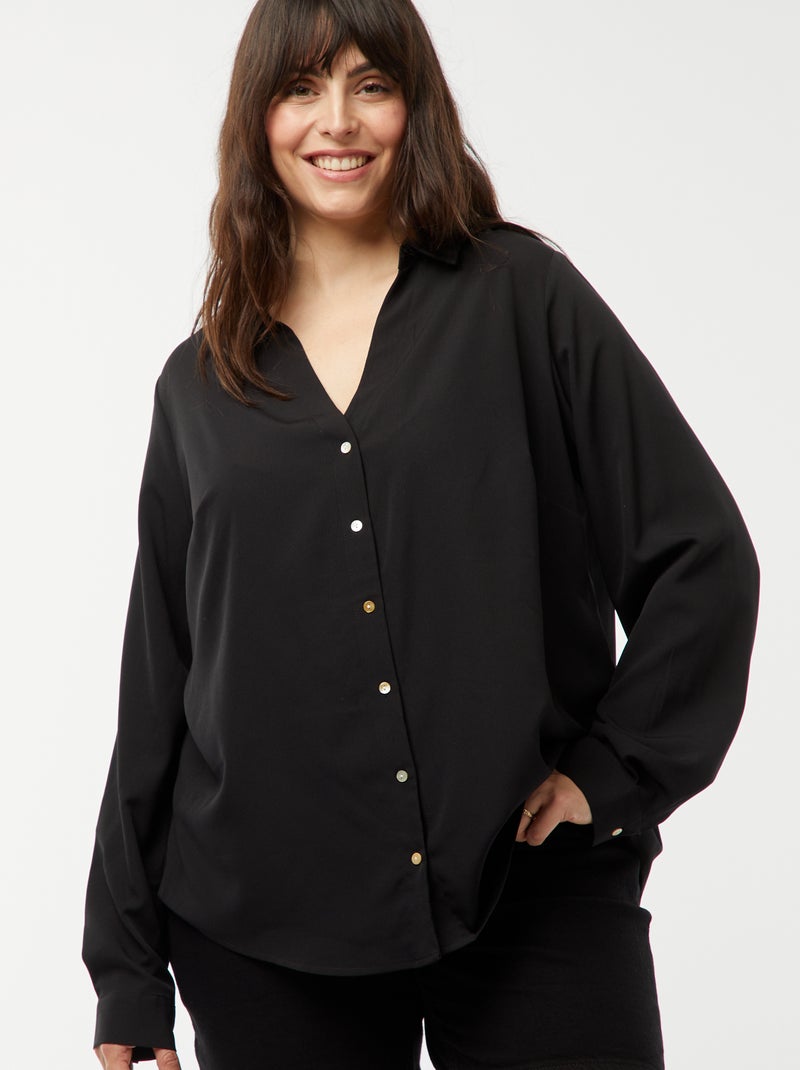 Soepelvallende blouse van crêpe-achtige tricot ZWART - Kiabi