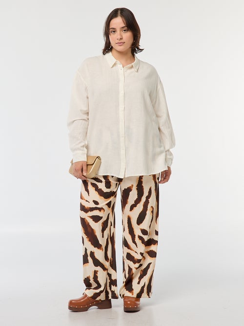 Soepelvallende blouse van gemengd linnen - Kiabi