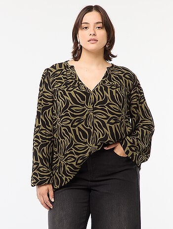 Soepelvallende blouse van kreukeltricot met print
