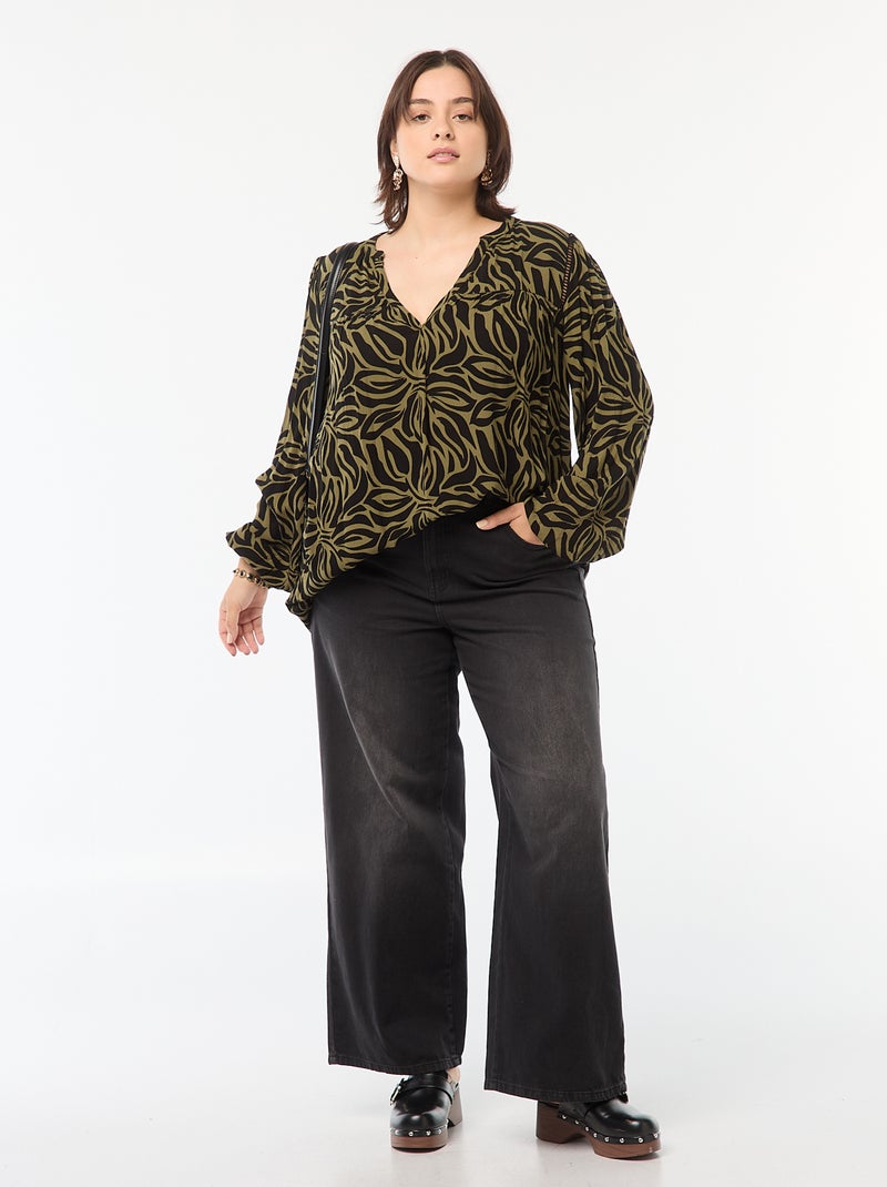 Soepelvallende blouse van kreukeltricot met print Groen - Kiabi