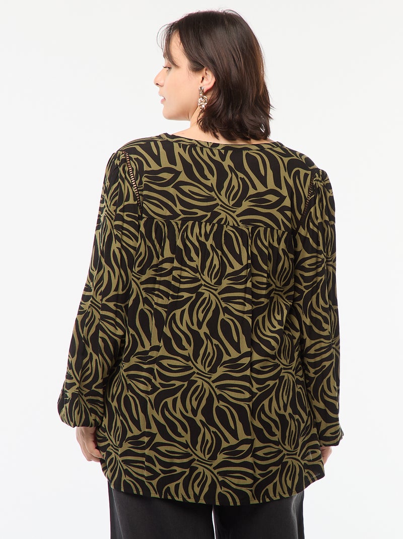 Soepelvallende blouse van kreukeltricot met print Groen - Kiabi
