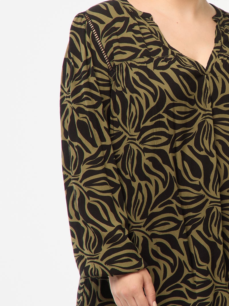 Soepelvallende blouse van kreukeltricot met print Groen - Kiabi