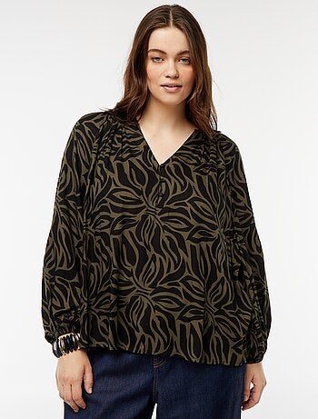 Soepelvallende blouse van kreukeltricot met print