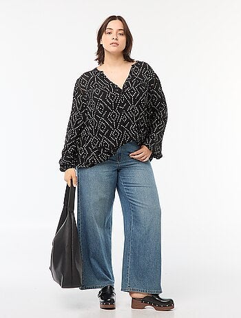 Soepelvallende blouse van kreukeltricot met print