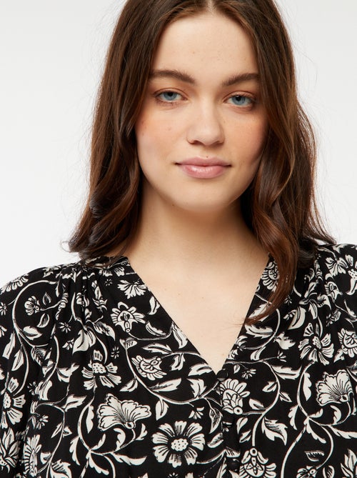 Soepelvallende blouse van kreukeltricot met print - Kiabi