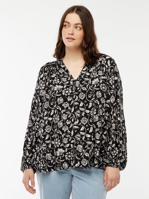Soepelvallende blouse van kreukeltricot met print - Kiabi