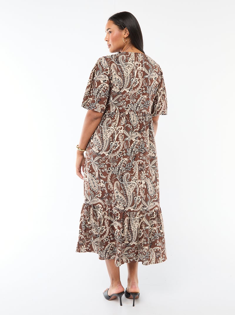 Soepelvallende jurk met fantasieprint Bruin - Kiabi