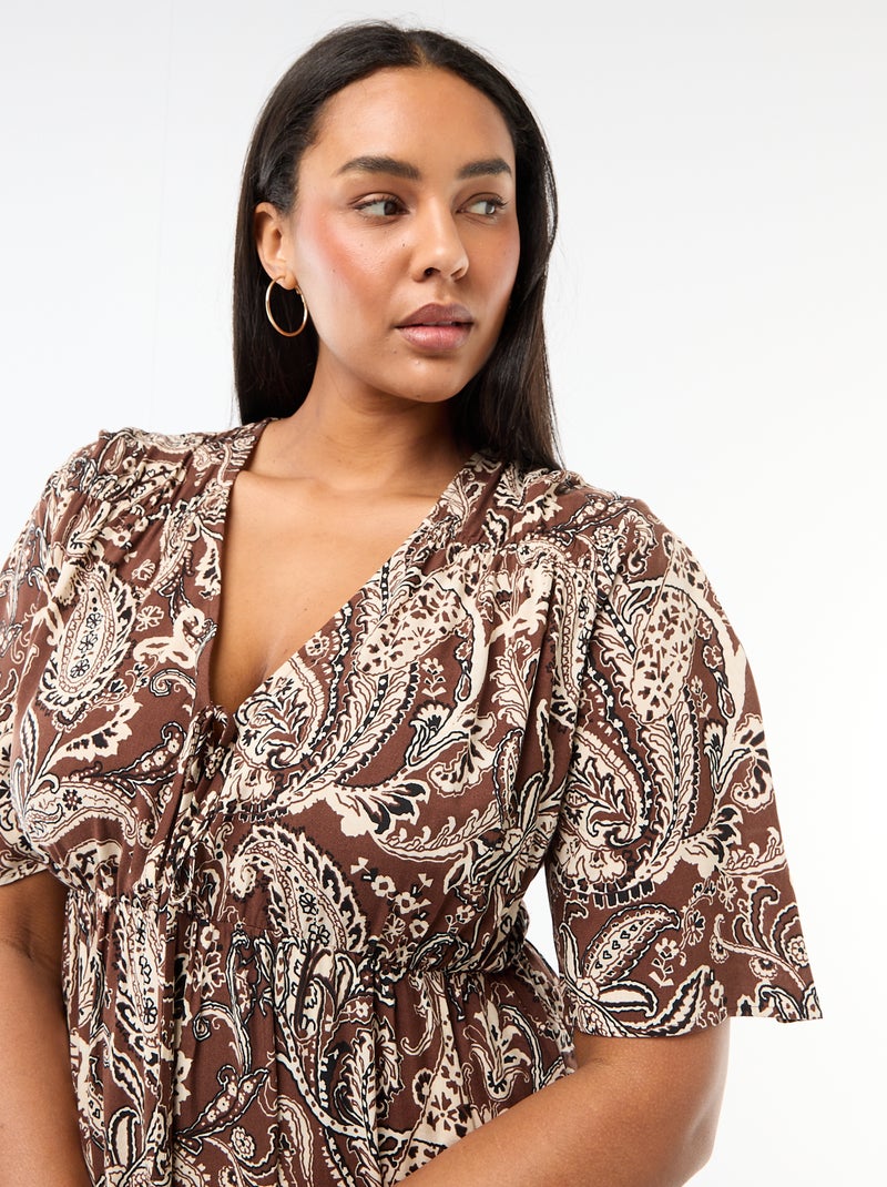 Soepelvallende jurk met fantasieprint Bruin - Kiabi