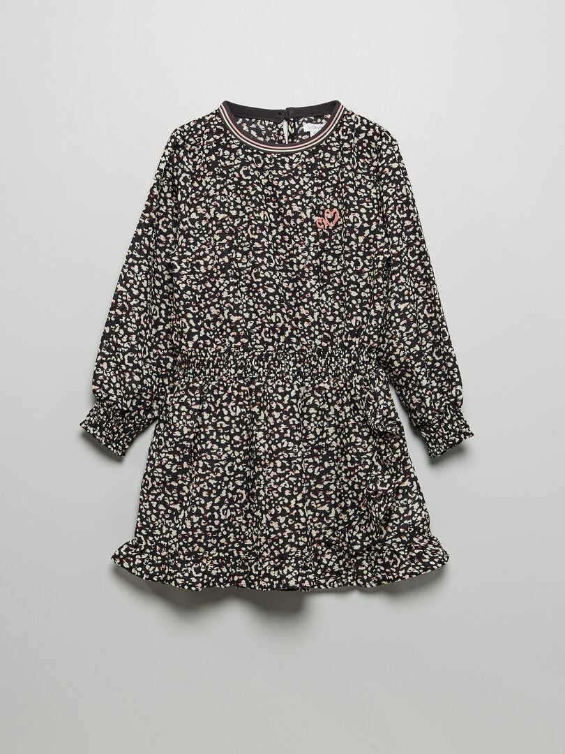Soepelvallende jurk met luipaardprint antraciet - Kiabi