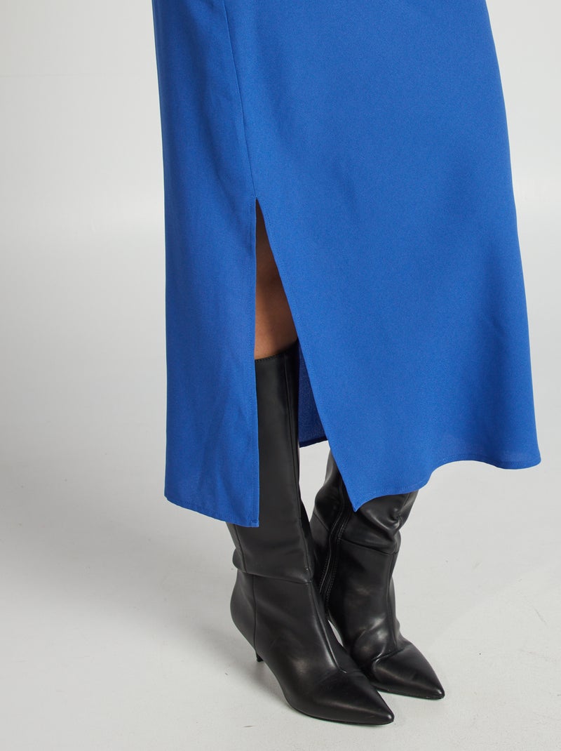 Soepelvallende jurk met watervalhals BLAUW - Kiabi