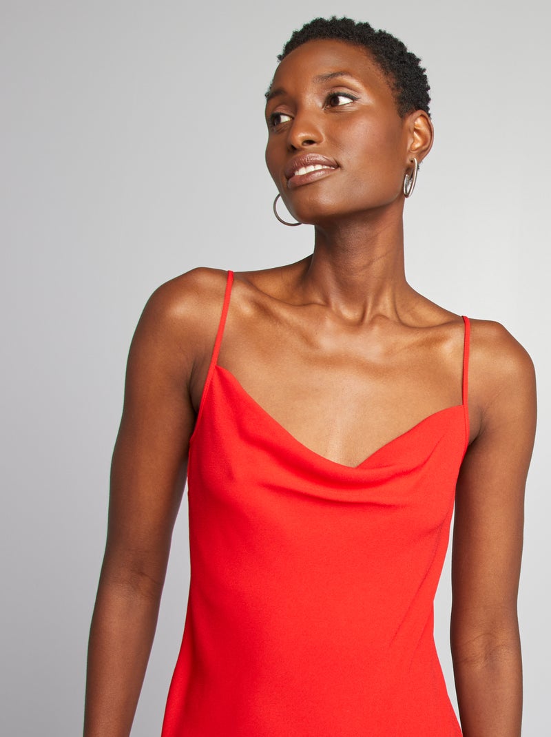 Soepelvallende jurk met watervalhals ROOD - Kiabi