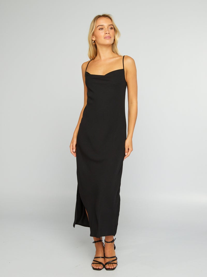 Soepelvallende jurk met watervalhals zwart - Kiabi