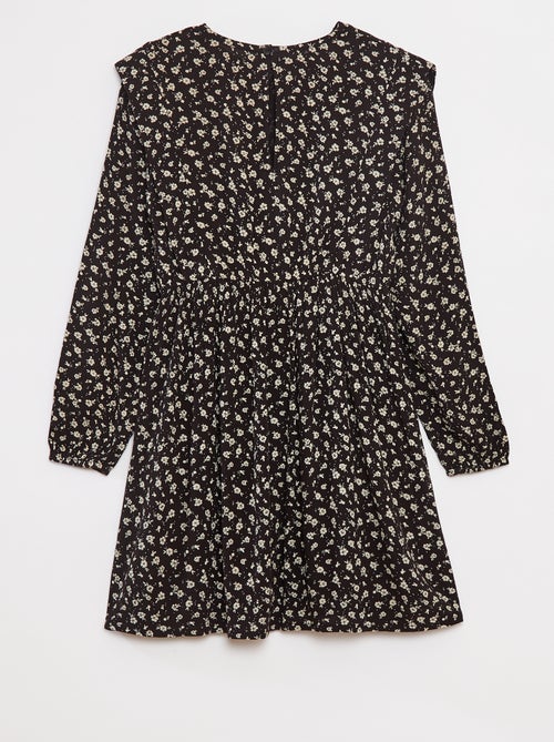 Soepelvallende jurk van kreukeltricot met bloemmotief - Kiabi