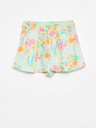 Soepelvallende short van linnenmix met print