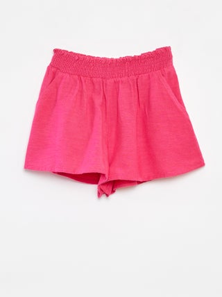 Soepelvallende short van linnenmix met print