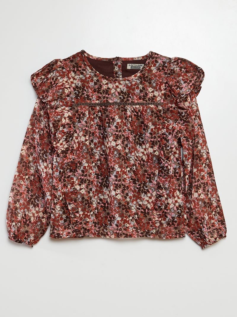 Soepelvallende top met print BIEGE - Kiabi