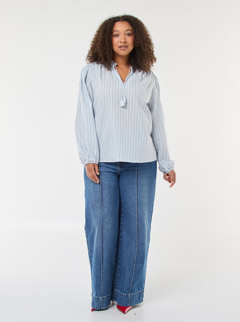 Soepelvallende top met smal strepenmotief Blauw - Kiabi